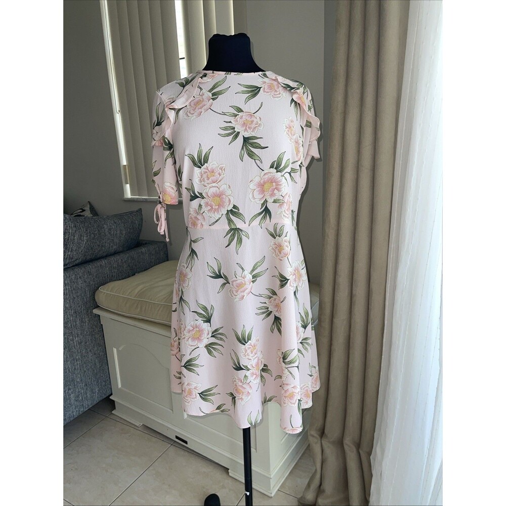 Atmosphere Pink Floral Dress Summer Ruffle Short Sleeves Sz 10 - Picture 3 of 12